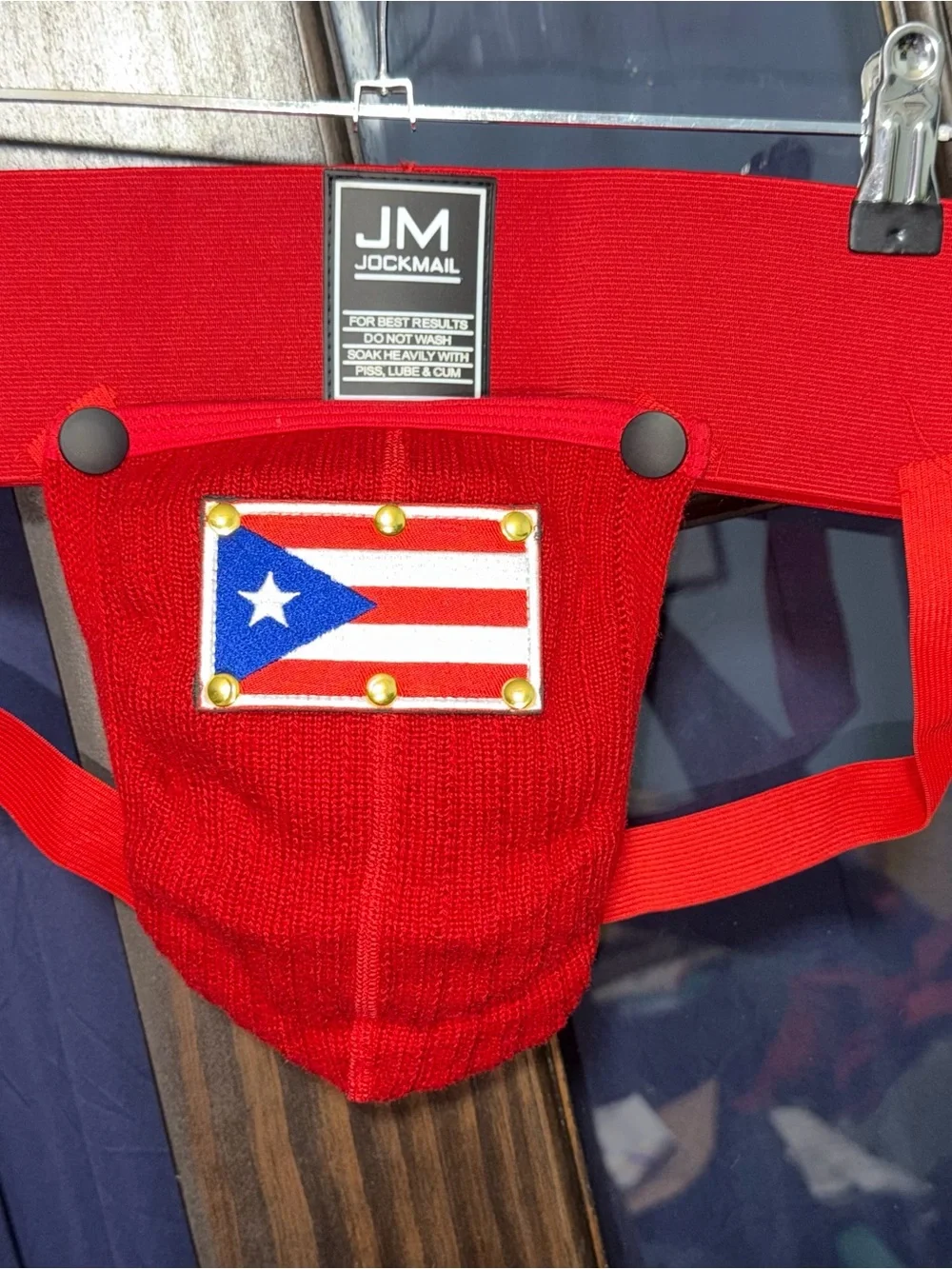 Red Men’s Jockstrap with Puerto Rico Flag M